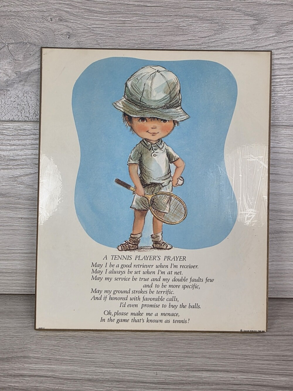 FRAN MAR Tennis Player's Prayer 1970s Illustrated Poem Plaque Vtg SU27